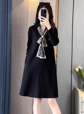 欧洲站黑色洋装女2025年春秋冬新款高级感时尚气质长袖小黑裙子