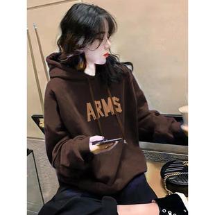 美拉德咖啡色连帽卫衣女2025新款 正肩加绒加厚口袋外套 秋冬爆款