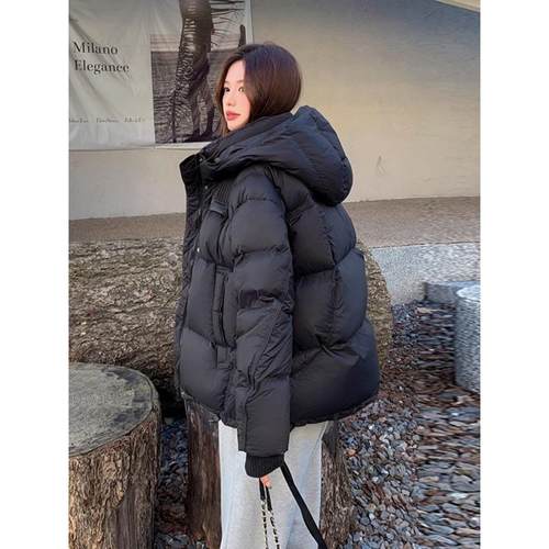 法国罗杰莫克斯羽绒服女子短90白鹅绒宽松加厚黑色多功能冬季外套