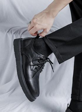 英伦小皮鞋男士秋冬新款圆头商务上班工装鞋增高透气低帮鞋大头鞋