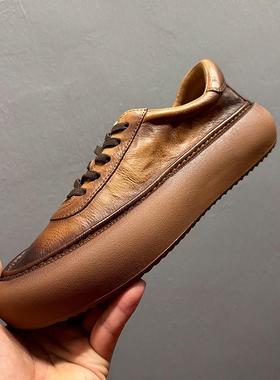 Ocnltiy日系覆古厚底增高真皮板鞋男2024秋冬新款时尚系带板鞋男