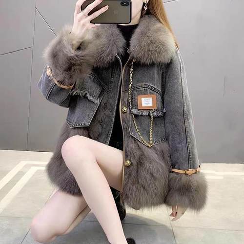 香港大码保暖派克服女2024冬新款环保狐狸毛皮草大衣羽绒棉服外套