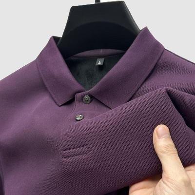 秋冬季加绒加厚长袖t恤男士商务休闲polo衫宽松丝光纯棉翻领上衣