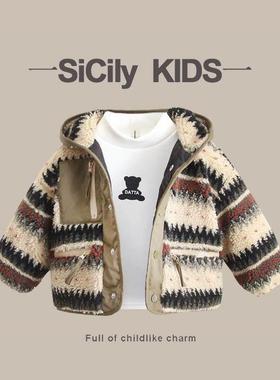 SiCily Kids-冬季外套新款棉服加厚毛毛衣宝宝棉衣冬装两面穿上衣