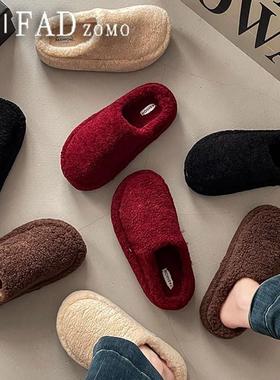 法国Fad Zomo时尚百搭覆古风毛毛保暖包头拖女秋冬外穿家居半拖鞋