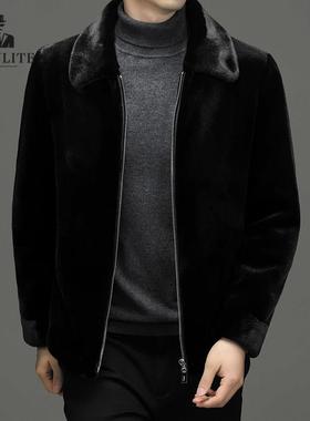 FALVLITE秋冬男加厚保暖长袖上衣翻领皮毛一体大衣金貂绒皮草外套