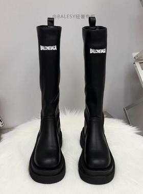 英国真皮厚底黑色骑士靴女2025新款秋季巨好看加绒英伦风长筒靴子