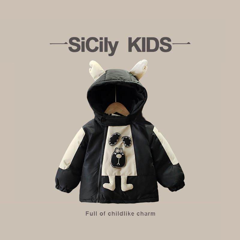 SiCily Kids-男女宝卡通加绒连帽羽绒棉服秋冬洋气酷加厚棉衣外套