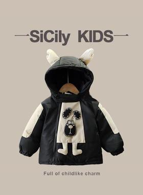 SiCily Kids-男女宝卡通加绒连帽羽绒棉服秋冬洋气酷加厚棉衣外套