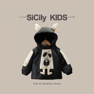 SiCily 男女宝卡通加绒连帽羽绒棉服秋冬洋气酷加厚棉衣外套 Kids
