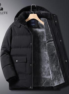 FALVLITE秋冬季加绒加厚棉衣男士外套棉服拉链中长款棉袄保暖冬装