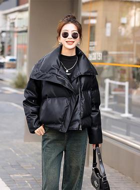 Lusam 短款蛋白皮羽绒服女冬季新款2025高级感小个子翻领免洗外套