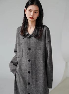 韩国灰色针织连衣裙女2025秋冬新款长袖内搭长裙覆古打底毛衣裙