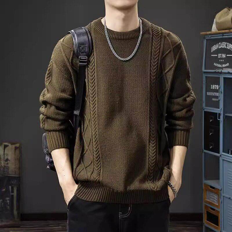 it Afternnaths潮牌复古麻花毛衣男秋冬季宽松圆领针织套头打底衫