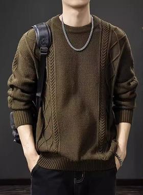 it Afternnaths潮牌复古麻花毛衣男秋冬季宽松圆领针织套头打底衫