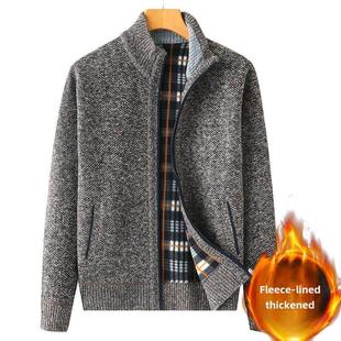 御寒针织大码 中老年人爸爸加绒加厚秋冬季 毛线衣外套 毛衣男士 开衫