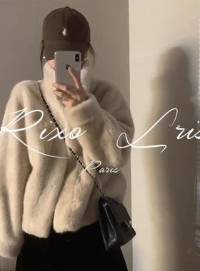 RIXO LRIS貂皮短款立领皮毛一体上衣水貂毛保暖厚外套女2025冬季