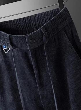 PALM CITY加厚雪尼尔休闲裤宽松直筒秋冬款保暖裤男松紧腰裤子