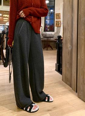 Mere Kore醋酸羊毛灰色毛呢裤女2025秋冬新款宽松阔腿裤休闲裤子