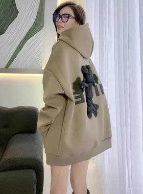 LILY MOST美式休闲 连帽加绒卫衣女秋冬加厚宽松显瘦慵懒风外套潮