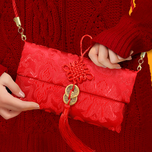 背肩斜挎挂绳红包布艺万元锦缎利是封创意个性新年压岁包春节福袋