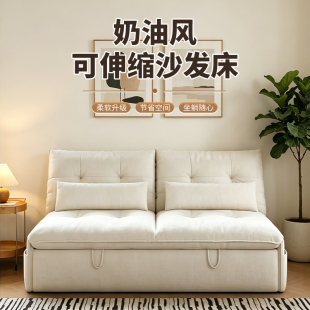 沙发床可伸缩奶油风可伸缩双人储物功能节省空间框架结构软坐垫
