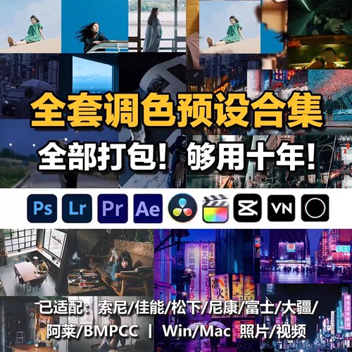 LR预设合集人像ps调色pr滤镜手机lightroom剪映lut插件达芬奇fcpx