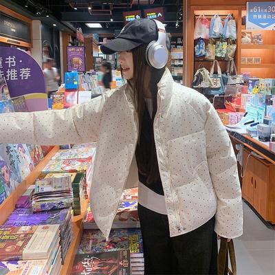 韩系小众波点羽绒棉服女短款2025冬季新款百搭甜美小个子棉衣外套