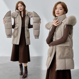 中长款羽绒棉服女2025冬季新款时尚韩版口袋可拆袖加厚棉袄外套
