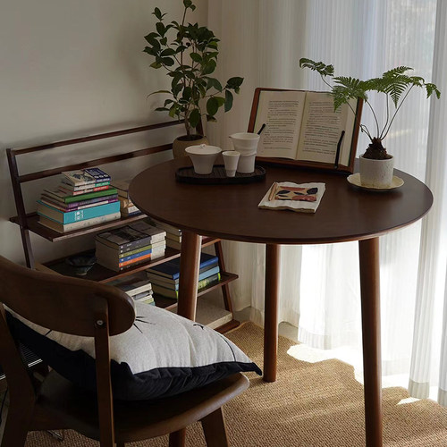 圆形实木复古餐桌小桌子