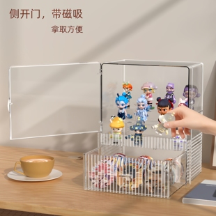盲盒收纳盒亚克力手办收纳盒桌面展示柜防尘带磁吸侧开门盲盒盒子