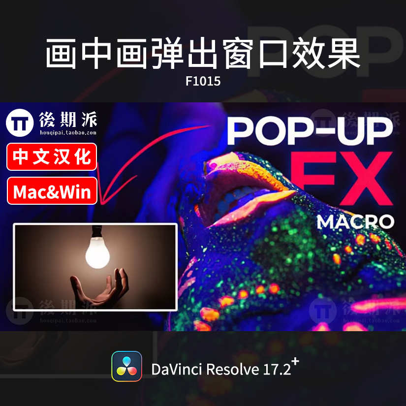 达芬奇画中画弹窗叠加多画面效果DaVinci Resolve中文插件 Pop Up