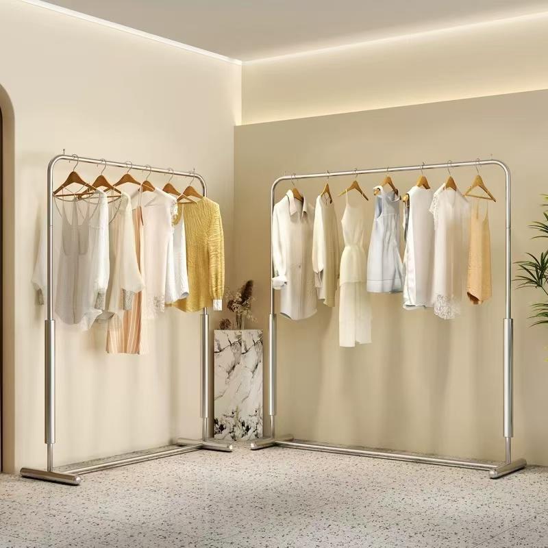 不锈钢亮面服装店展示架落地中岛女装直播间服装道具用挂式挂衣架