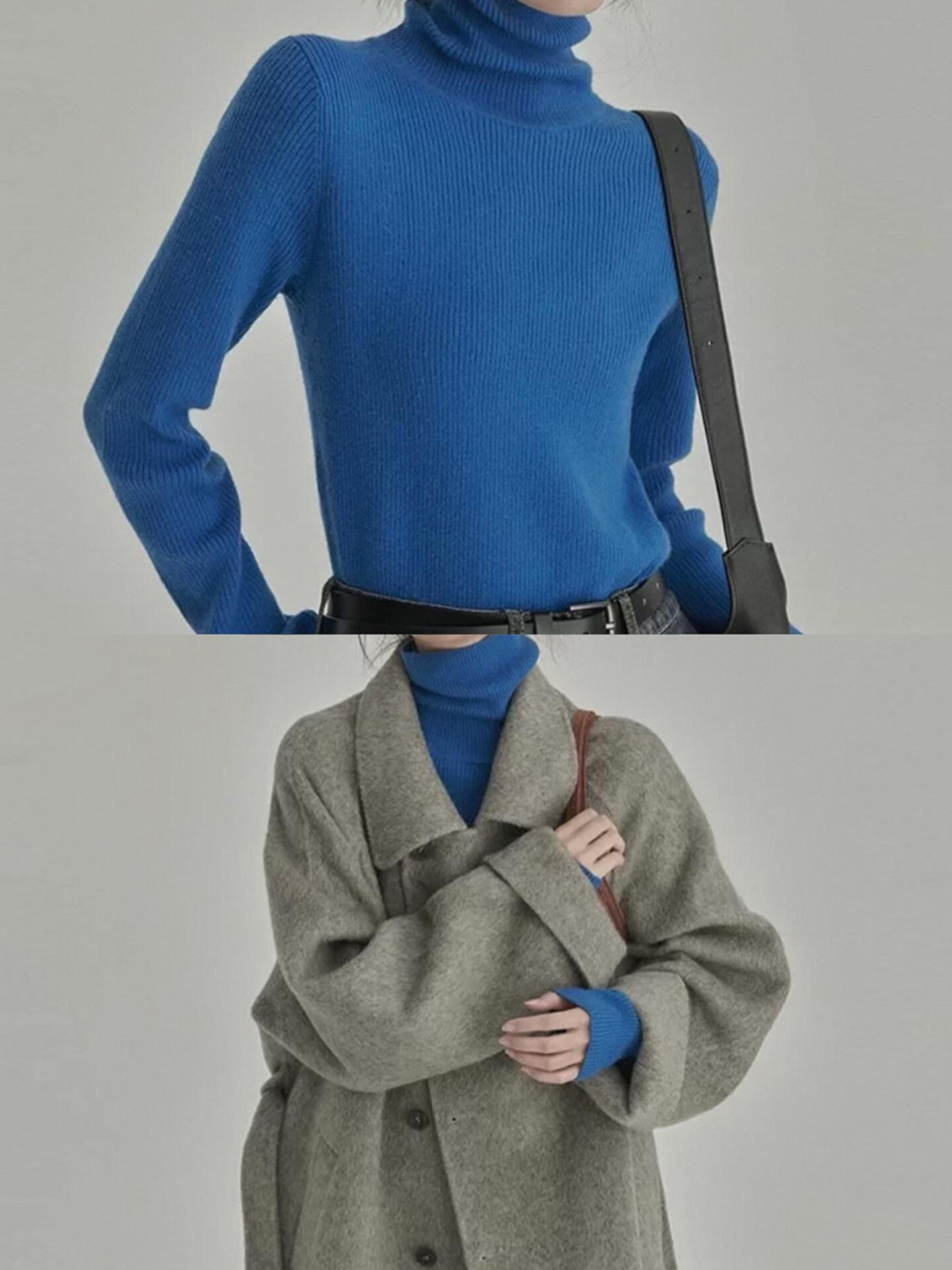 秋冬软糯针织衫打底衫女法式显白克莱因蓝色保暖基础高领修身上衣