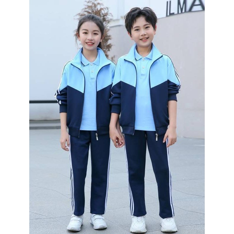春秋季中学生拼色校服长袖运动套装演出团体小学生班服三件套