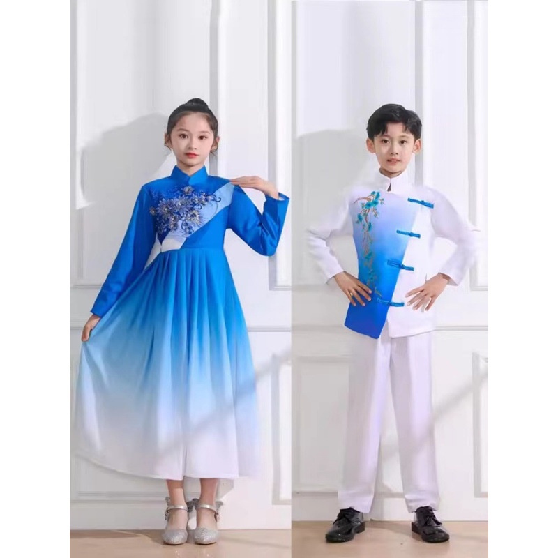 儿童大合唱演出服女童古筝礼服中国风小学生诗歌朗诵钢琴表演服装