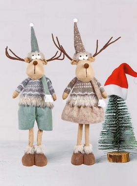 跨境新品北欧公仔摆件老人雪人麋鹿站姿驯鹿公仔家居圣诞装饰用品