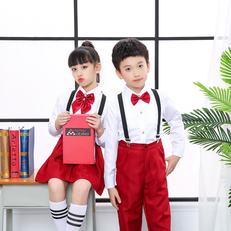元旦男童女童表演背带裤儿童礼服小学生校服幼儿园大合唱演出