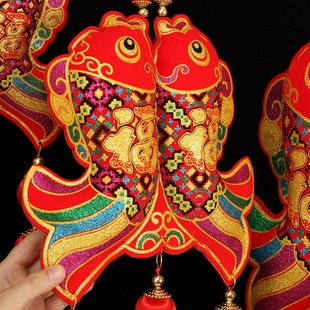 春节中国结挂饰过年乔迁婚庆客厅玄关喜庆装 饰挂件福字双鱼挂串