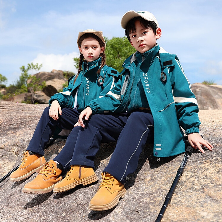 中小学生冲锋衣校服秋冬套装幼儿园防风园服儿童户外班服湖州织里