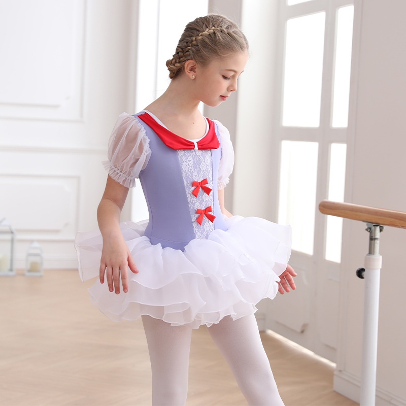 新款女童宫廷泡泡袖分体开裆短袖公主舞蹈演出服芭蕾舞考级练功服