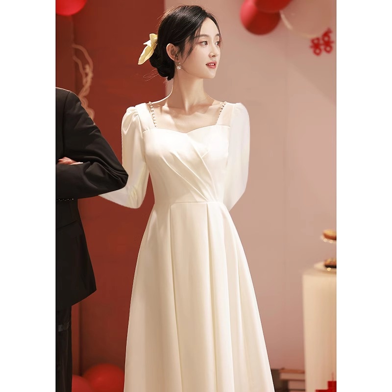 白色小晚礼服平时可穿衣服领证登记小白裙敬酒服女毕业订婚