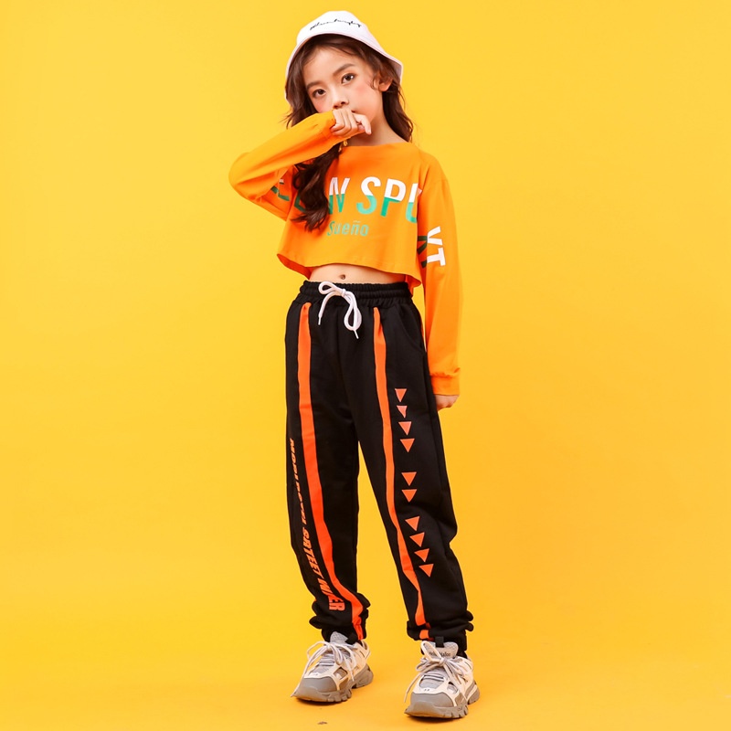 儿童爵士舞演出服女孩露肚脐hiphop嘻哈表演衣服潮女童街舞套装