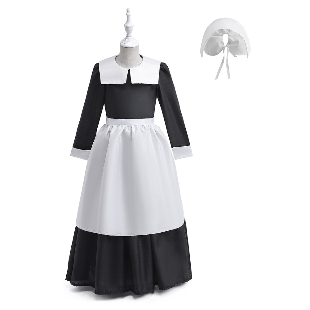 亚马孙新品女童荷叶领cosplay亚当斯一家COS服星期三连衣裙送
