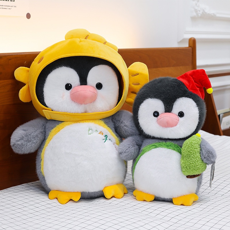 呆萌企鹅快乐屋公仔毛绒玩具圣诞帽抱枕儿童节日创意礼物鲷鱼烧