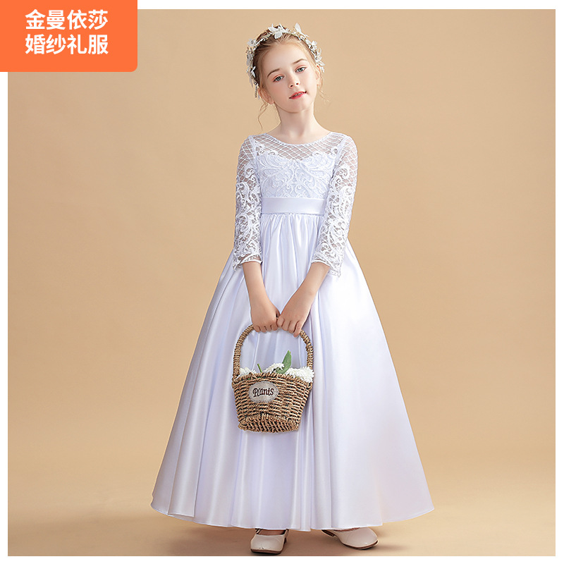 儿童钢琴表演晚礼服小女孩修身小提琴演奏蕾丝女童生日宴会