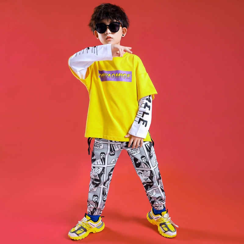 儿童街舞套装夏男童嘻哈个性演出服潮牌女童hiphop爵士舞表演服装