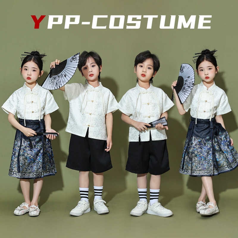 六一儿童演出服唐装男童合唱班服套装女童汉服马面裙古典舞表演服