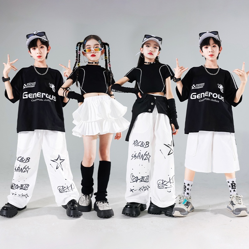 儿童街舞演出服男童嘻哈套装女童爵士舞少儿hiphop潮装架子鼓