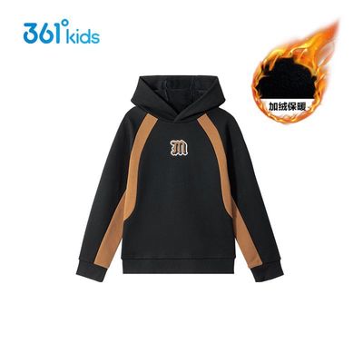 【商场同款】361度男款加绒连帽卫衣2025年冬季新款保暖休闲卫衣